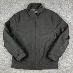 Perry Ellis Jacket Mens M Black Wool Blend Zip Up Stand Collar Dressy Outerwear